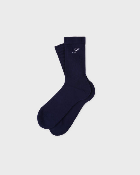 S Logo Wide Rib Cotton Socks - Dark Navy