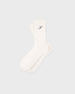 S Logo Wide Rib Cotton Socks - Ecru