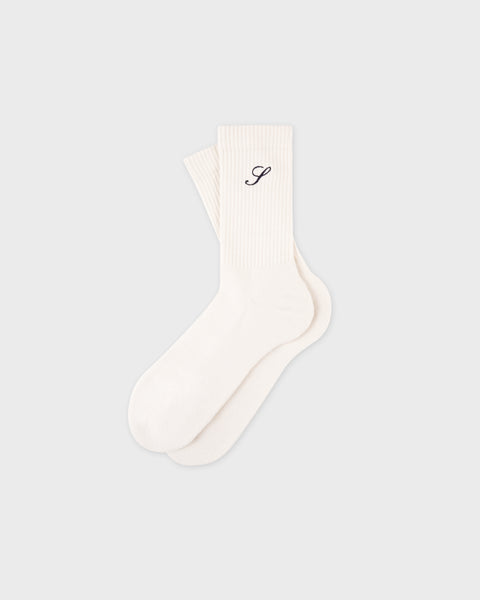 S Logo Wide Rib Cotton Socks - Ecru