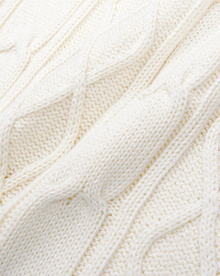 Close-up of a textured white fabric with cable knit pattern