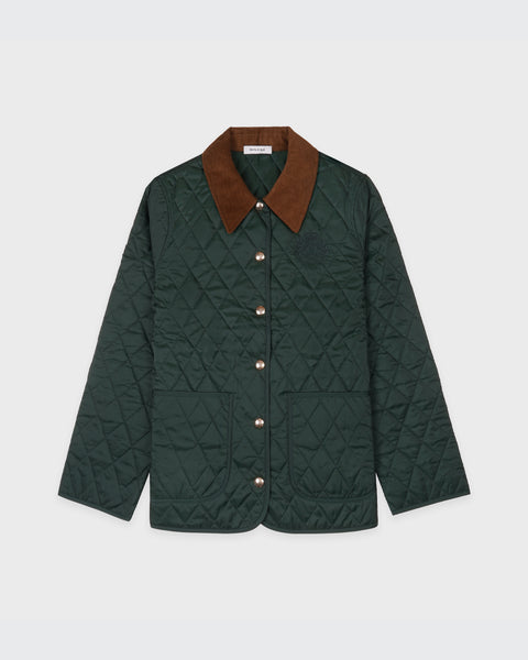 NY Crest Nylon Quilted Jacket - Forest/Tan