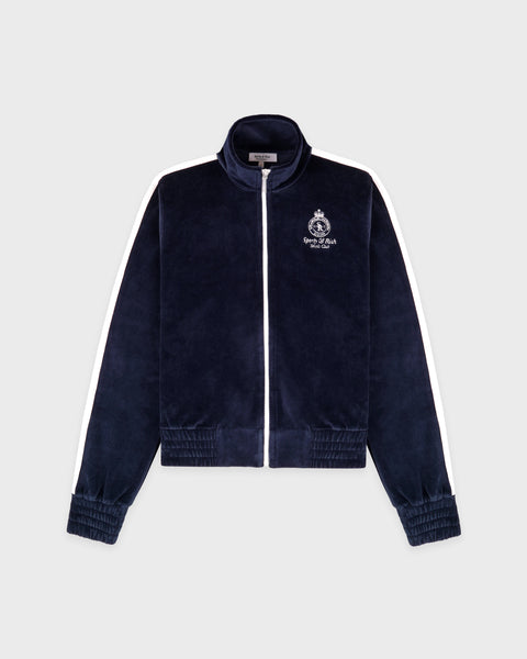Crown Tennis Elio Velour Track Jacket - Navy/Ecru