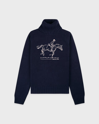 Horse Knitted Turtleneck - Navy/Ecru