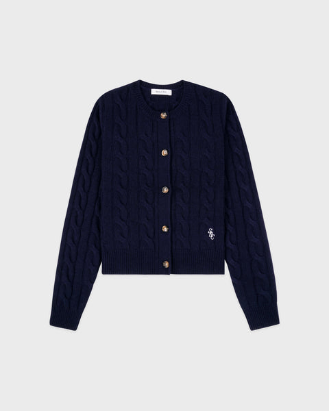 SRC Cableknit Cashmere Cardigan - Navy