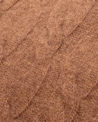 Close-up of brown textured fabric with a cable knit pattern