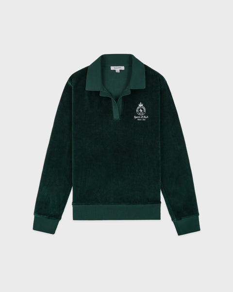 Crown Tennis Velour Polo - Forest/Ecru