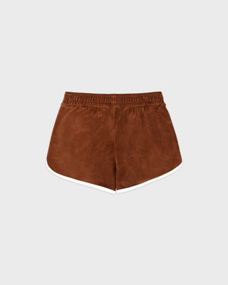 Brown shorts on a light gray background