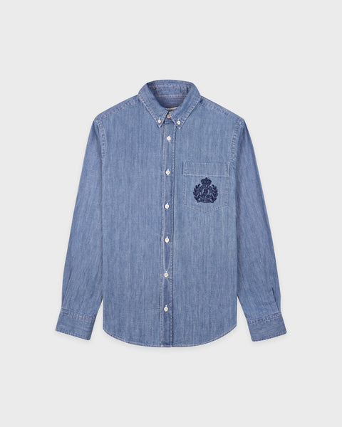NY Crest Oversized Denim Shirt - Light Blue