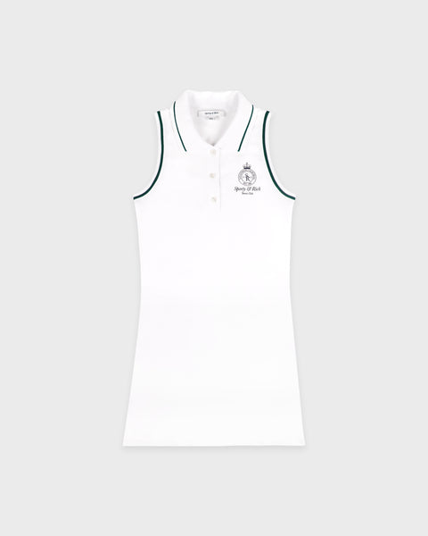 Crown Tennis Pique Polo Dress - White/Forest