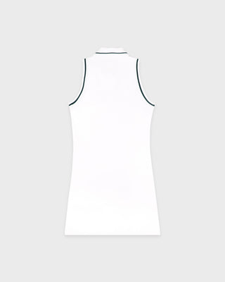 White tank top with black trim on a light gray background