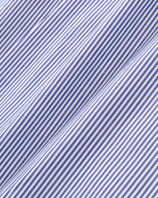 Close-up of blue and white striped fabric