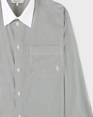 Striped shirt with a white collar on a light gray background