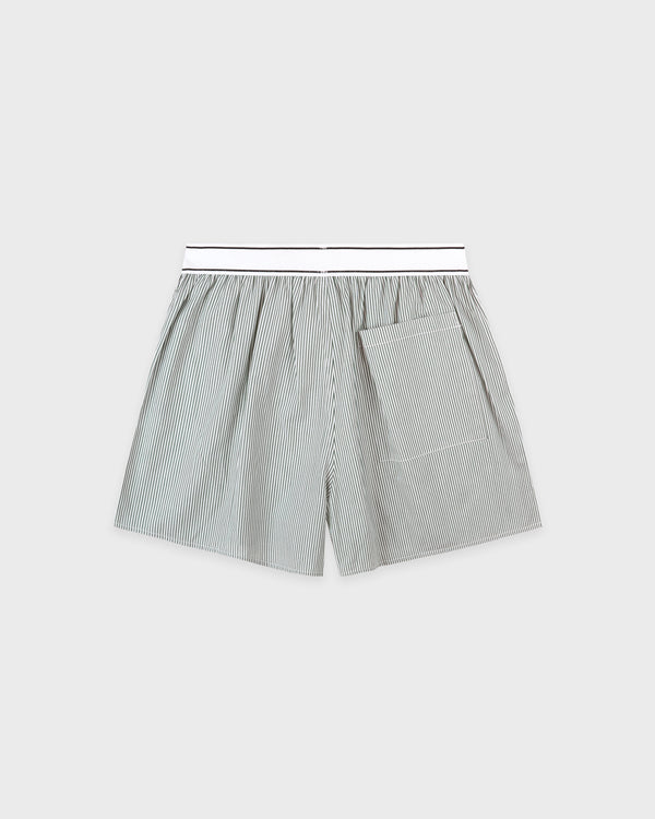 Gray checkered shorts with a pocket on a white background