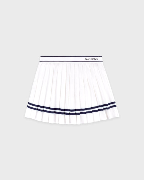 Serif Logo Pleated Skirt - White/Navy