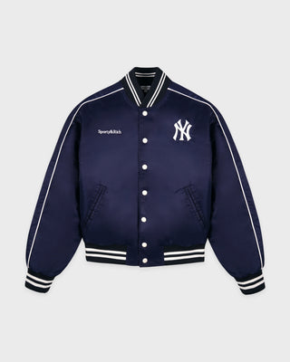 Yankees Curve Nylon Varsity Jacket - Navy/White