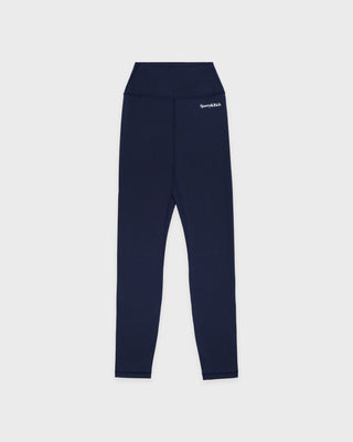 Navy leggings with a brand logo on a light gray background