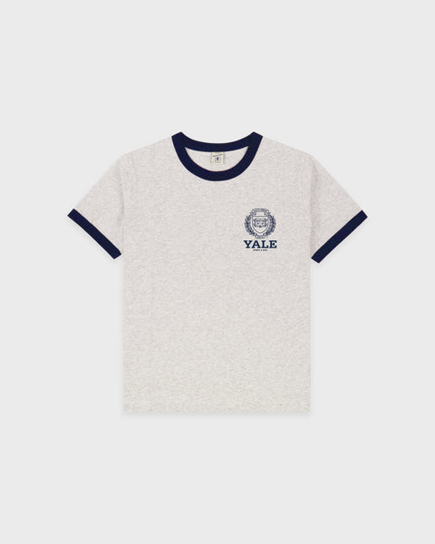 Yale Crest Ringer Tee - Heather Gray/Navy