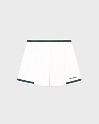 White athletic skirt with black trim on a light gray background