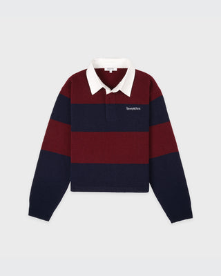 Serif Logo Cashmere Rugby Polo - Merlot/Navy/Ecru