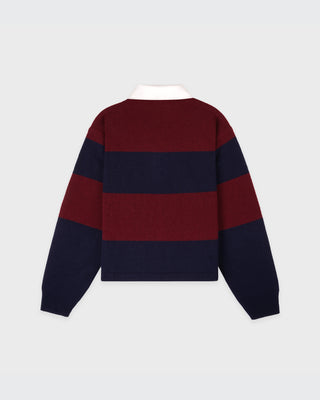 Serif Logo Cashmere Rugby Polo - Merlot/Navy/Ecru
