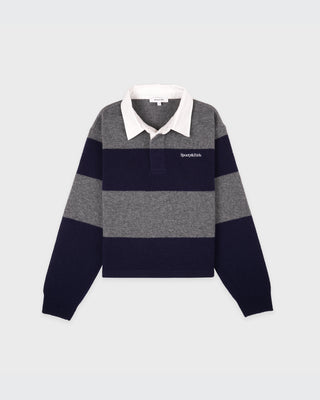 Serif Logo Cashmere Rugby Polo - Heather Gray/Navy/Ecru