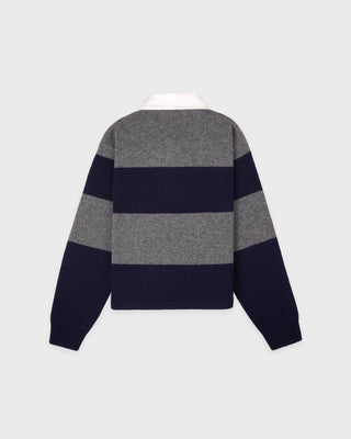 Serif Logo Cashmere Rugby Polo - Heather Gray/Navy/Ecru