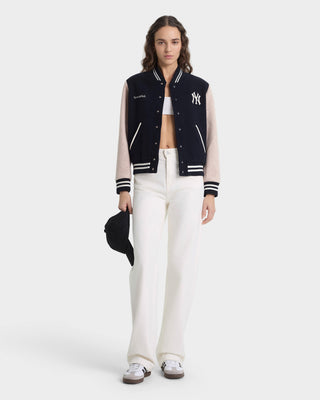 Yankees Curve Wool Varsity Jacket - Navy/Ecru