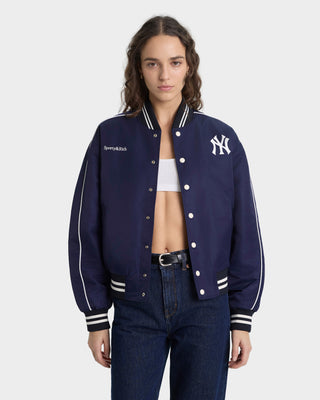 Yankees Curve Nylon Varsity Jacket - Navy/White
