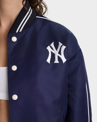 Yankees Curve Nylon Varsity Jacket - Navy/White