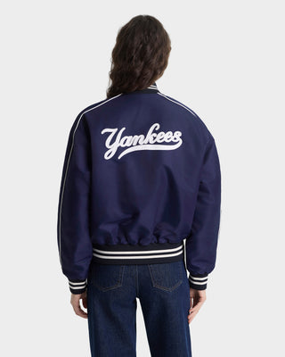 Yankees Curve Nylon Varsity Jacket - Navy/White