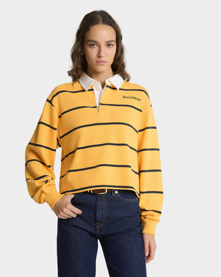 Serif Logo Rugby Polo - Faded Gold/White/Navy