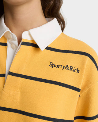 Serif Logo Rugby Polo - Faded Gold/White/Navy