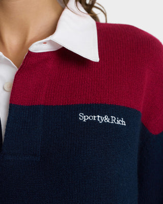 Serif Logo Cashmere Rugby Polo - Merlot/Navy/Ecru