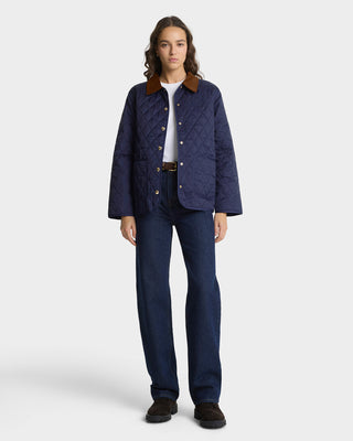 NY Crest Nylon Quilted Jacket - Navy/Tan