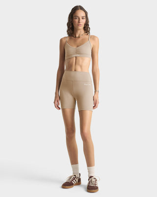 Signature Logo Biker Short - Hazelnut/White