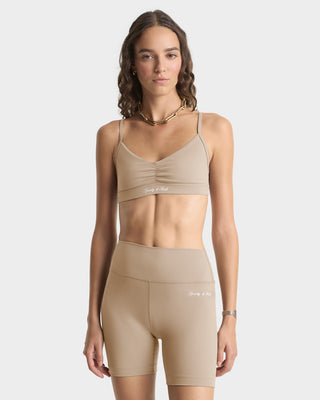 Signature Logo Biker Short - Hazelnut/White