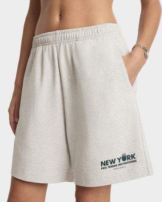 Gray shorts with 'New York Pro Tennis Invitational' logo on a white background