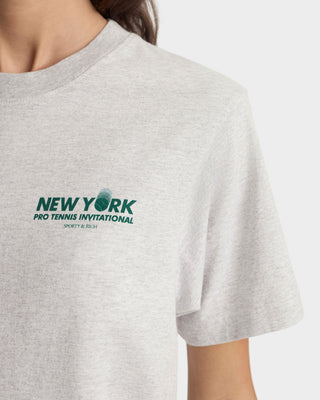 Gray t-shirt with 'New York Pro Tennis Invitational' logo on a white background