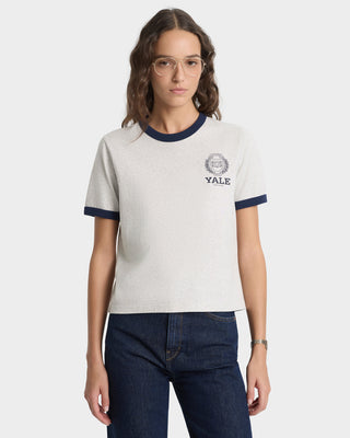 Yale Crest Ringer Tee - Heather Gray/Navy