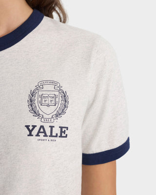 Yale Crest Ringer Tee - Heather Gray/Navy