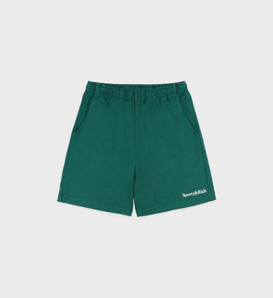 Serif Logo Gym Short - Alpine/White