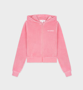 Health Ivy Velour Zipped Hoodie - Cotton Candy/White