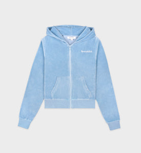 Health Ivy Velour Zipped Hoodie - Sky Blue/White