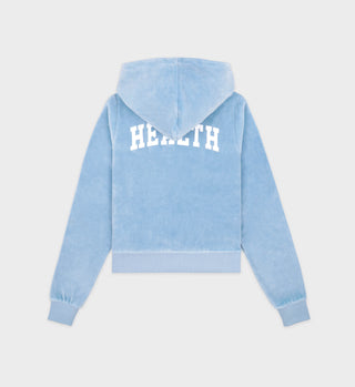 Health Ivy Velour Zipped Hoodie - Sky Blue/White