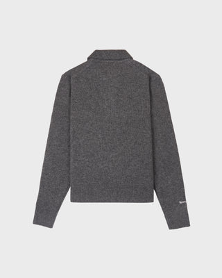 Gray sweater view from the back against a light gray background