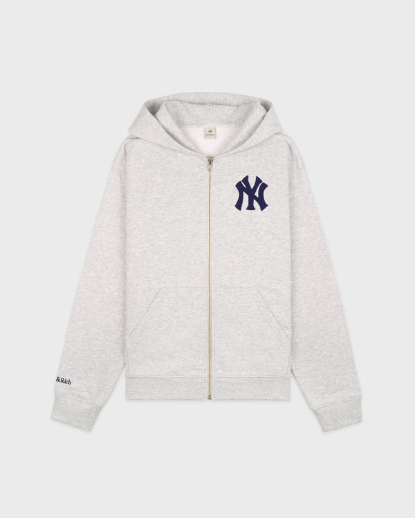 Heritage Yankees Serif Zip Hoodie - Heather Gray/Navy