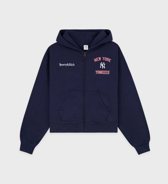 Home Run Cropped Zipped Hoodie - Navy/Sports Red/White