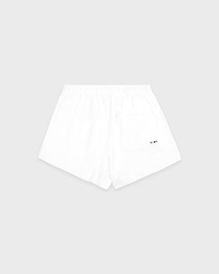 White geometric object on a light gray background