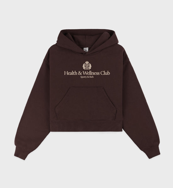 H&W Crest Cropped Hoodie - Chocolate/Cream