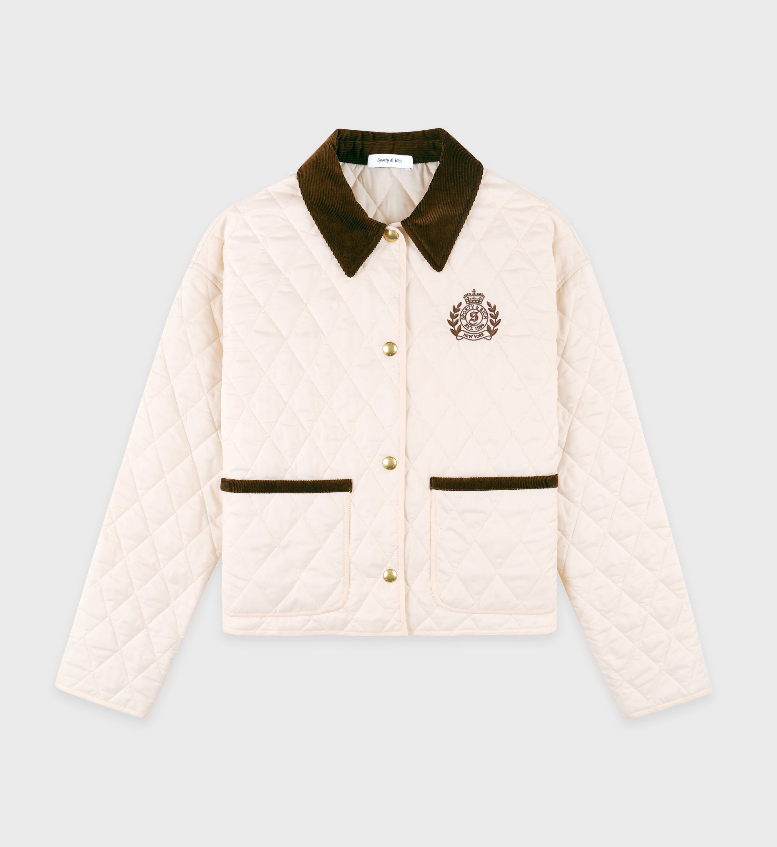 H&W Crest Nylon Cropped Quilted Jacket Cream - Main Image
